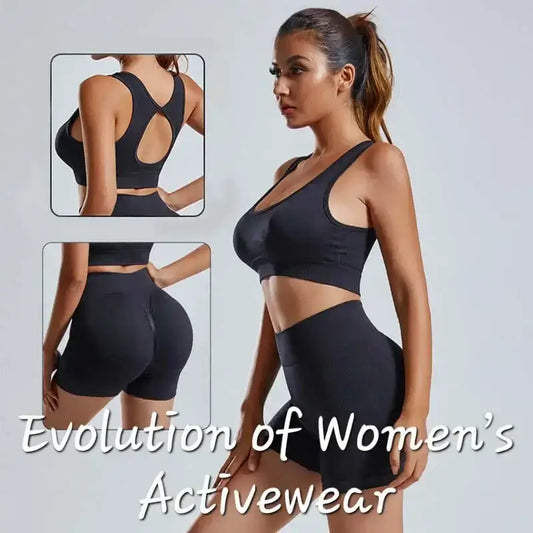 Woman showcasing stylish black activewear, highlighting the evolution of women's fitness fashion.