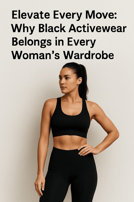 Woman in black activewear standing confidently, showcasing sleek and versatile workout style.