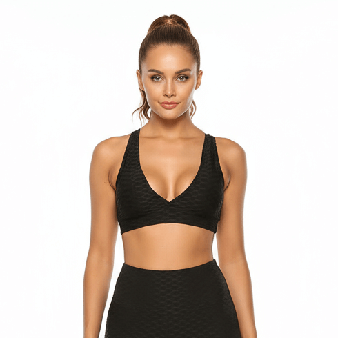 Black Jacquard Sports Bra – Breathable, Stylish Support from Layna Activewear Australia leggings