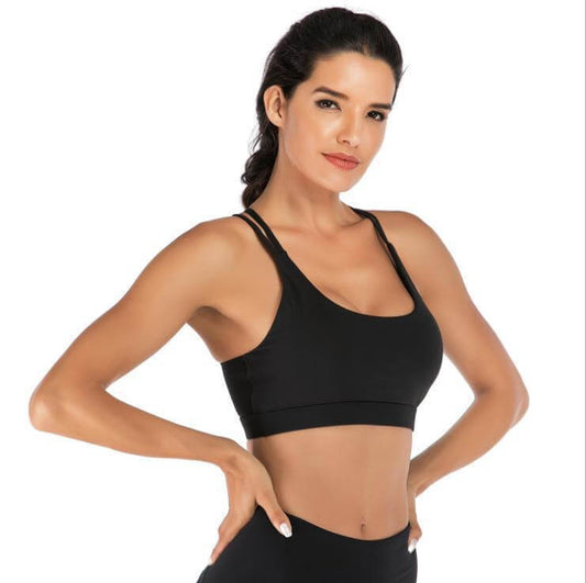Black High Impact Sports Bra – Shockproof, Breathable Support model showcasing comfort and style in activewear.