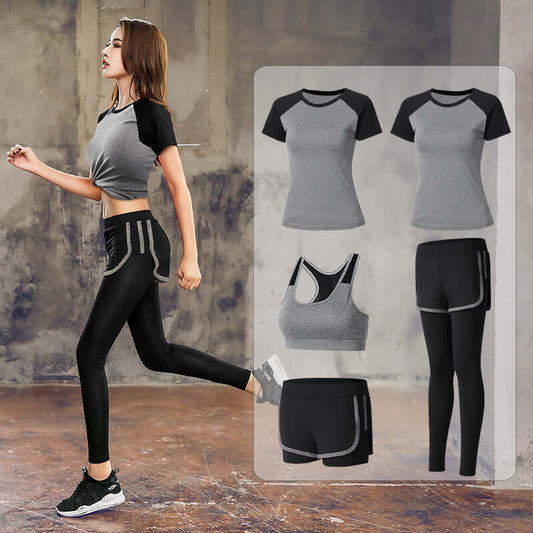5-Piece Women’s Activewear Set – Sports Bra, Tops, Jacket, Shorts & Leggings featuring women's supportive sports bra.
