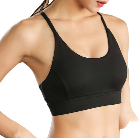 Black Mesh Back Push-Up Sports Bra – Racerback, Padded Fit designed for comfort and performance in activewear.