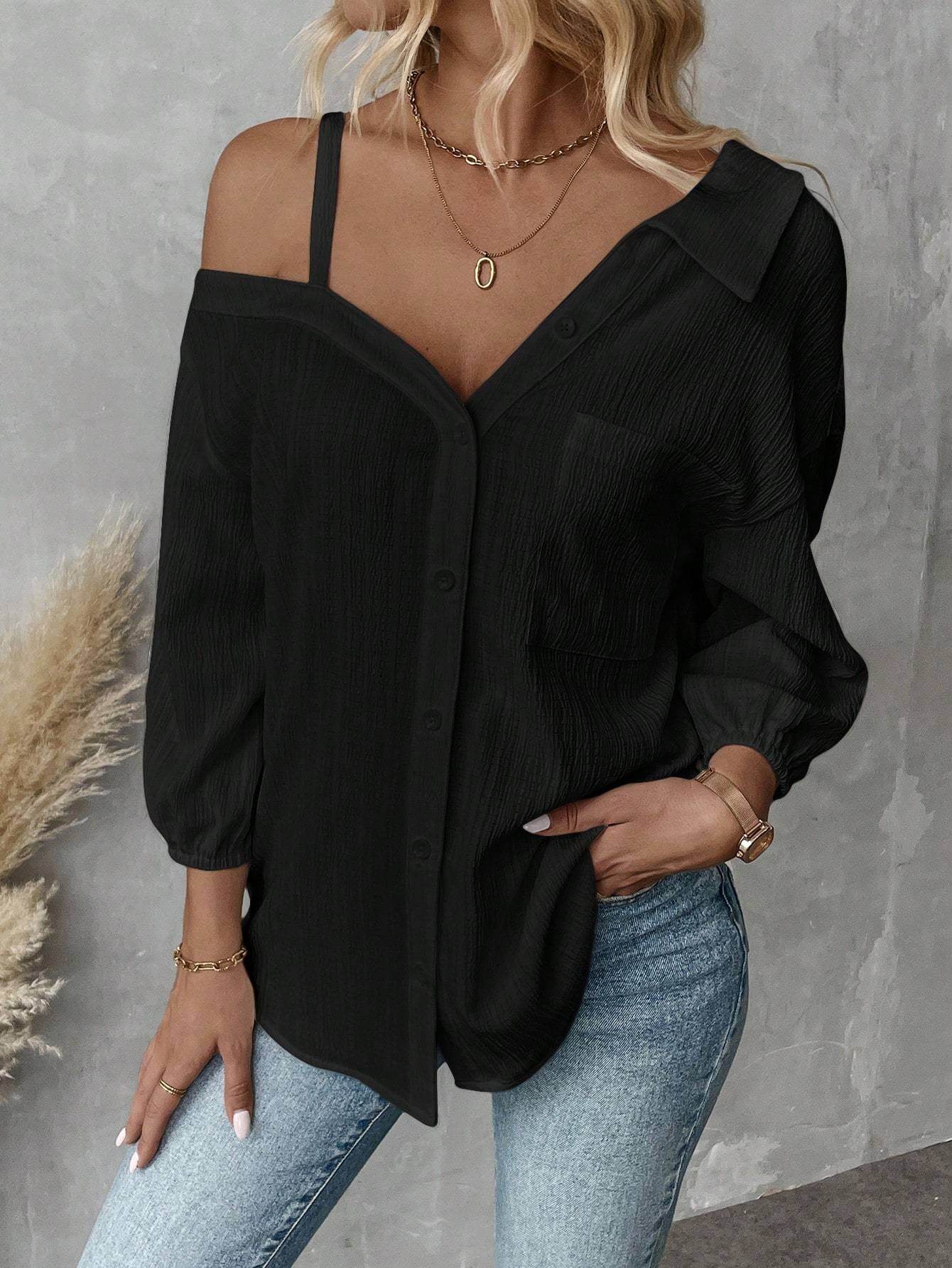 White Asymmetric Collar Blouse – Casual & Chic Street Style, Shop Women’s Activewear Australia at Layna.com.au