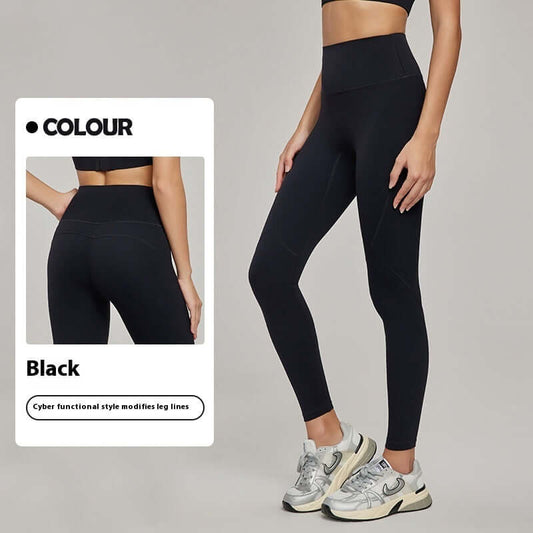 Black Contrast Yoga Pants – Sculpting, High-Waist Fit on model showcasing stylish and comfortable women's black leggings.
