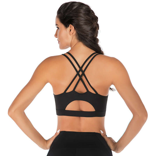 Black High Impact Sports Bra – Shockproof, Breathable Support shown from the back, ideal for intense workouts.