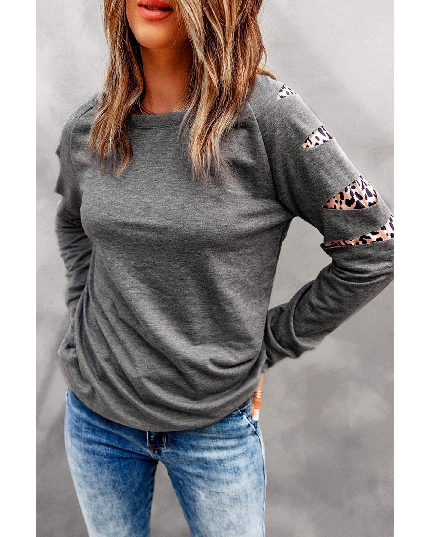 Women's casual Azura Exchange gray sweatshirt with unique detailing for a stylish, relaxed fit.