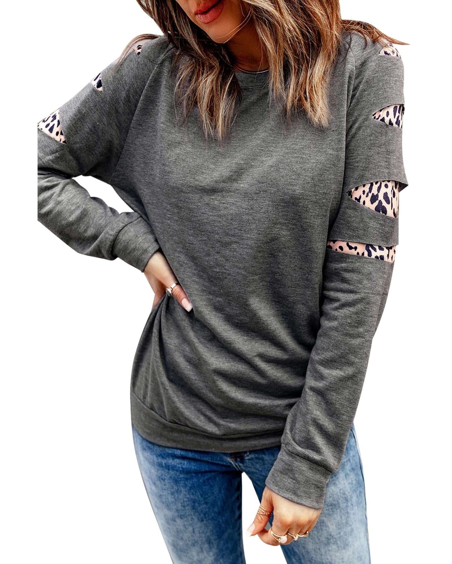 Women's casual Azura Exchange gray sweatshirt with unique insert detailing, perfect for all-day comfort.