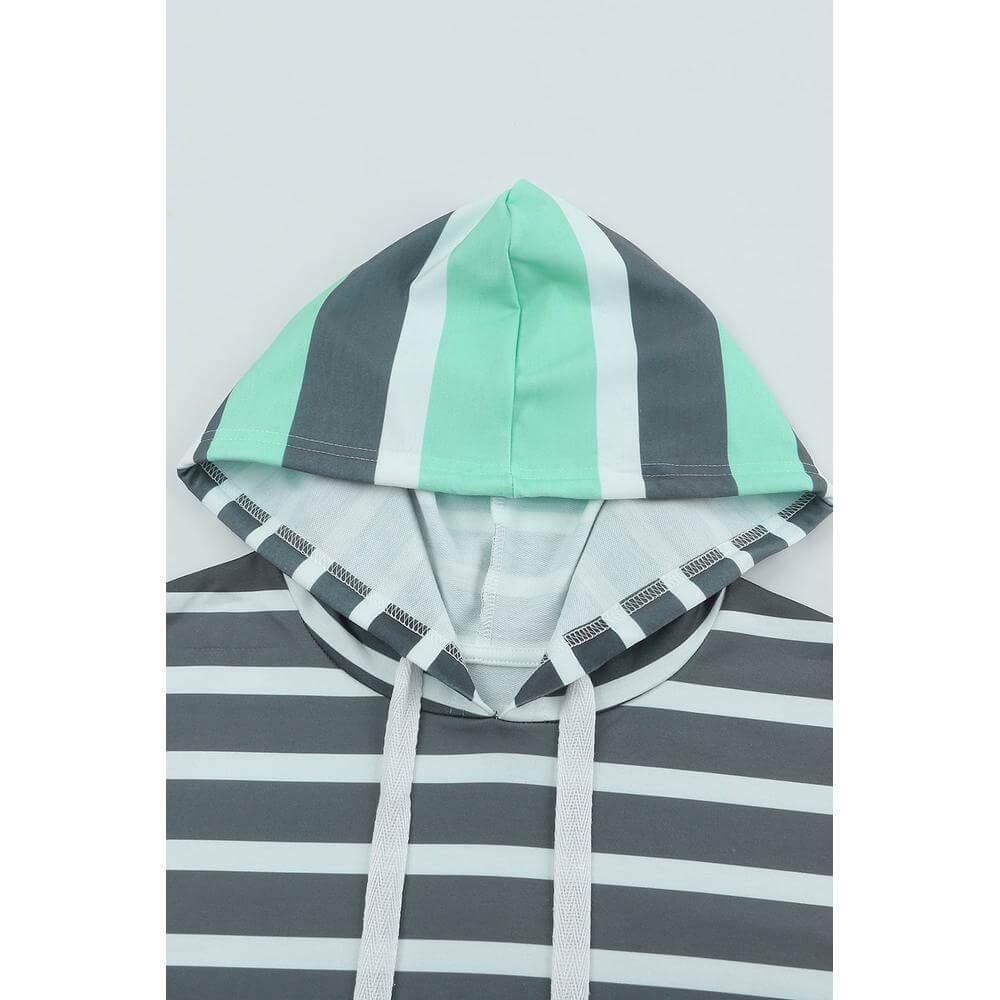 Azura Exchange Women's casual striped drawstring hoodie with a mint green hood and bold stripe design.
