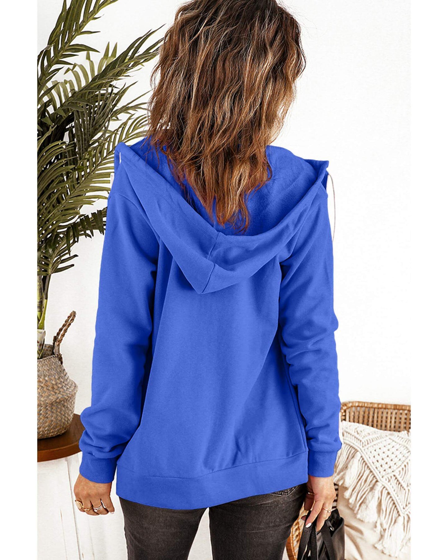 Back view of Azura Exchange Black Zip-up Hoodie Jacket, stylish activewear for casual comfort.