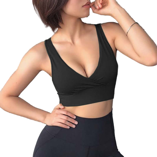 Black Cotton Yoga Sports Bra – Minimalist, Stretch Fit on a model showcasing its stylish and comfortable design.