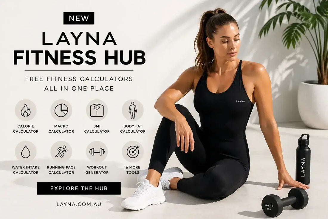 New: Use All Layna Fitness Calculators in One Place - Layna Fitness Hub image showcasing free fitness tools.