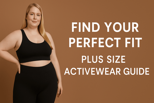 The Ultimate Plus Size Activewear Fit Guide featuring a model in high-waisted leggings and a sports bra.