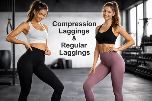 Compression Leggings vs Regular Leggings: The Definitive Guide with models demonstrating styles in a gym setting.