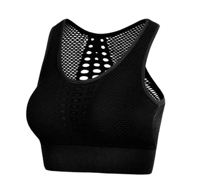 Black Mesh Sports Bra – Breathable, Lightweight Support designed for comfort and active movement.