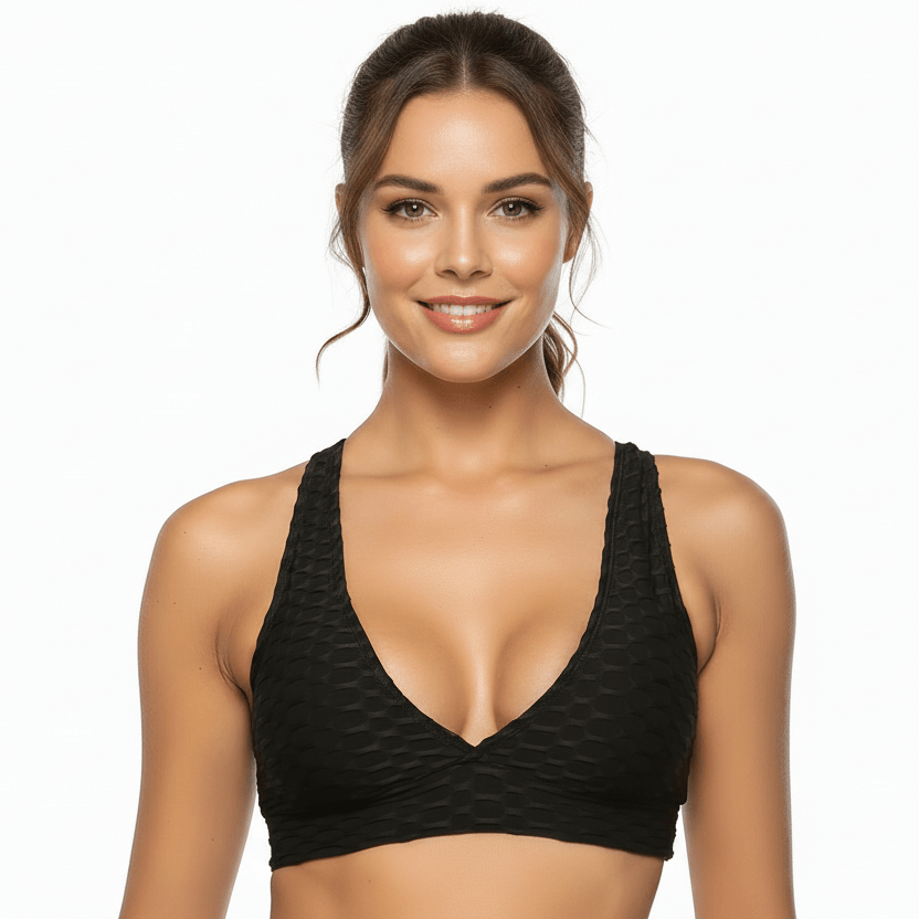 Jacquard Sculpt Bra – Textured Elegance, Engineered Support showcasing a textured black design and supportive fit.