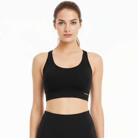 High-Support Sports Bra – Shockproof & Breathable model wearing the sleek black design, ideal for women's activewear.