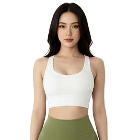 Premium Sports Bra – Luxury Fit for Yoga & Fitness showcased on a model wearing green leggings.