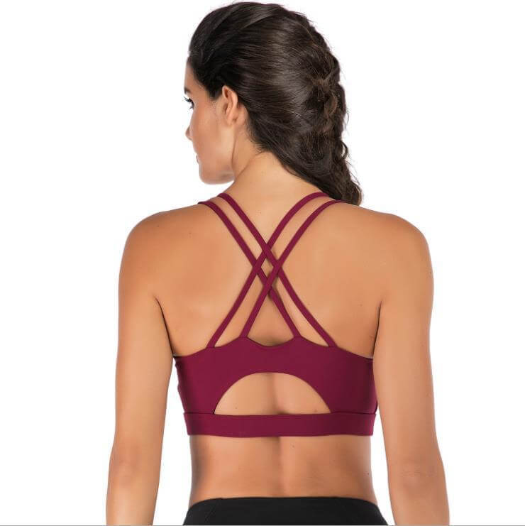 Black High Impact Sports Bra – Shockproof, Breathable Support in burgundy color with stylish cross-back design.