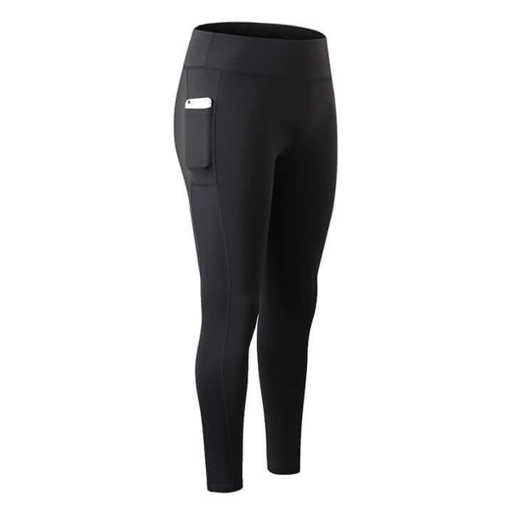 High-waisted seamless yoga pants for women with side pocket, ideal for fitness and comfort.