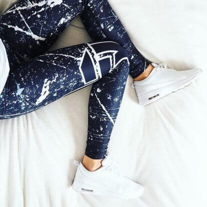 Geometric Print Hip Lifting Stretch High Waist Leggings worn with white sneakers, showcasing modern style and comfort.
