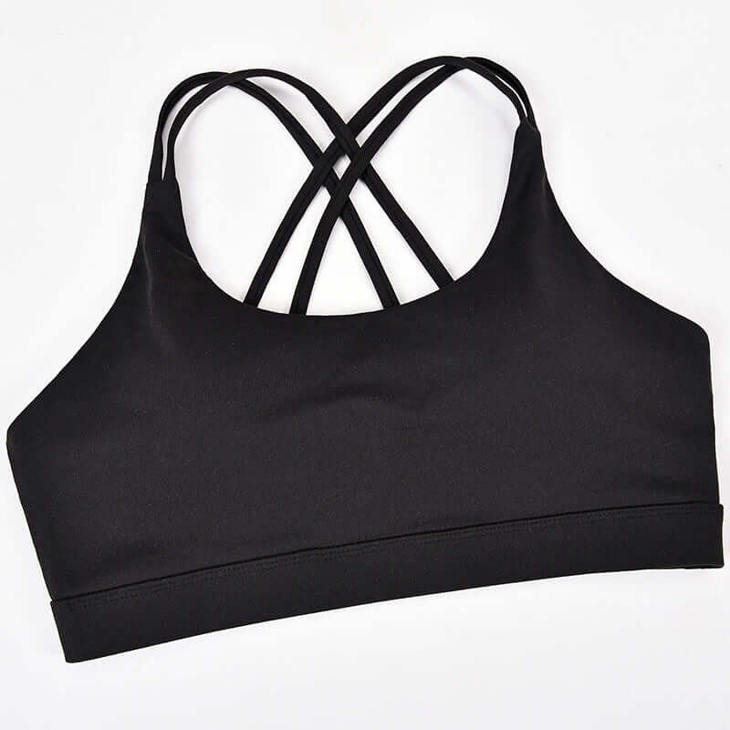 Black High Impact Sports Bra – Shockproof, Breathable Support with crisscross straps for high-support workouts.