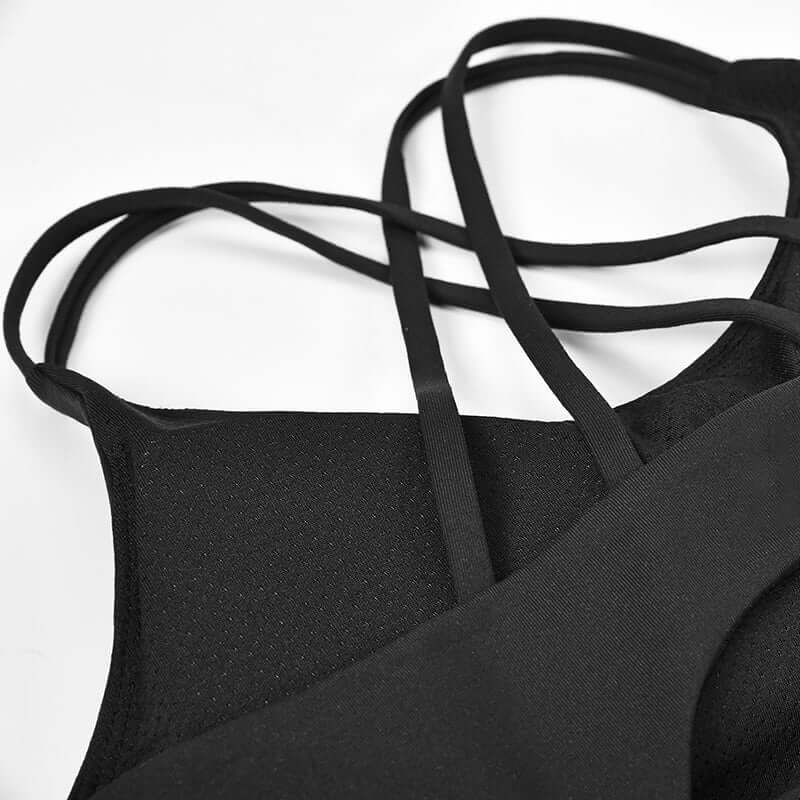 Black High Impact Sports Bra – Shockproof, Breathable Support back design featuring crisscross straps.