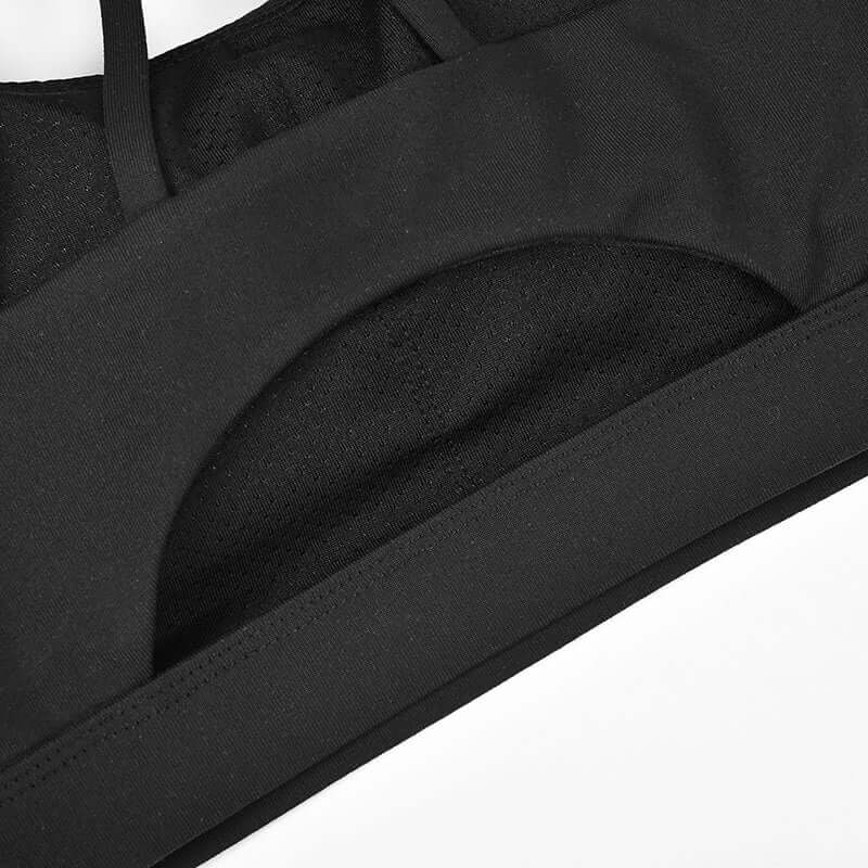 Black High Impact Sports Bra – Shockproof, Breathable Support close-up showing breathable mesh and sleek design.