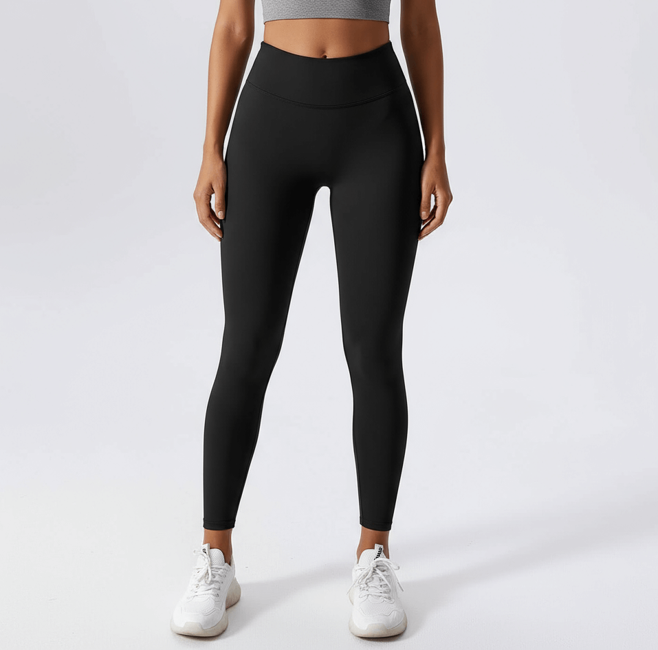 Black High-Waisted Peach Lift Leggings – Slim Fit, Quick-Dry, Sculpting from Layna Activewear Australia.