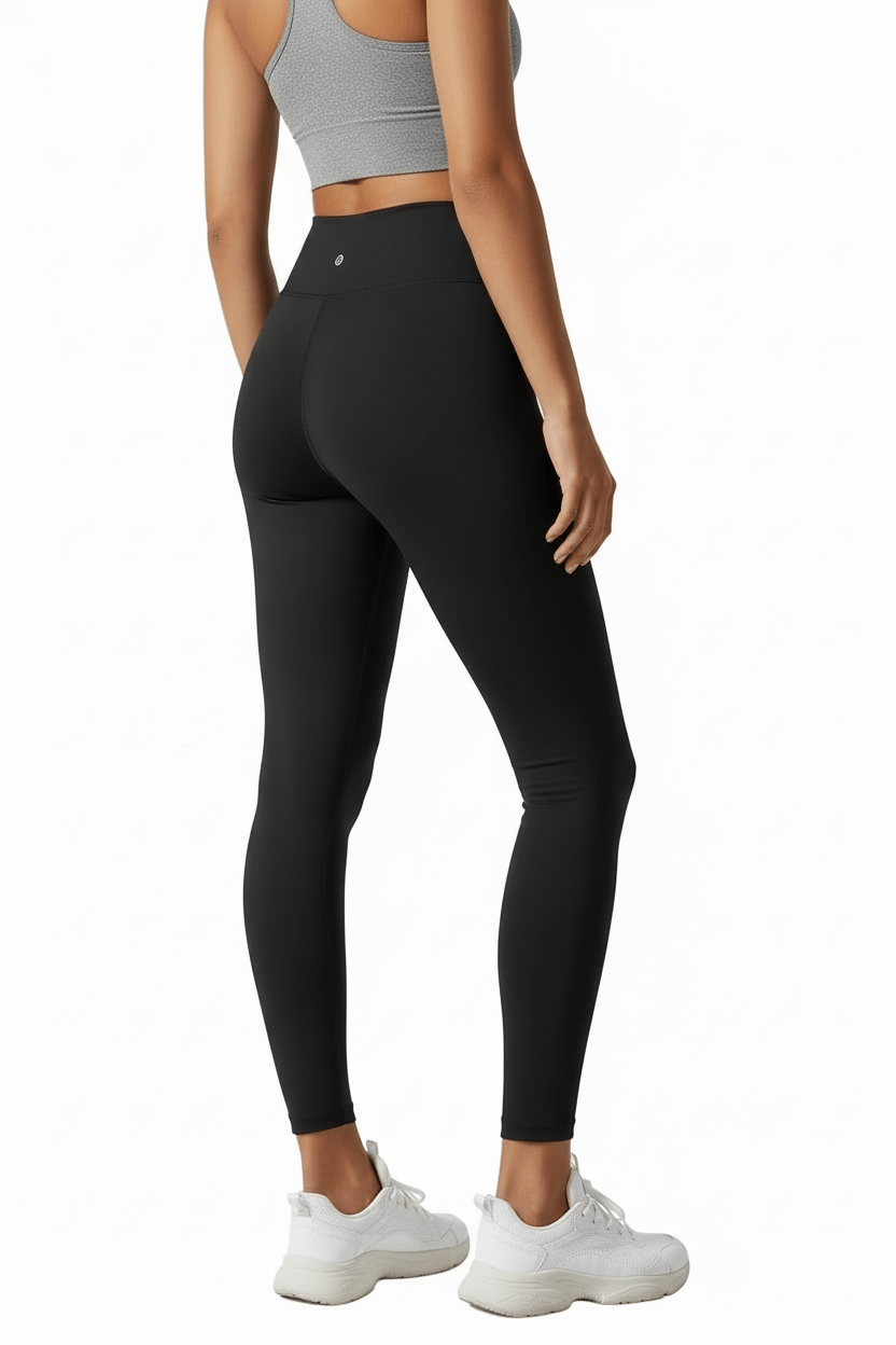 Black High-Waisted Peach Lift Leggings – Slim Fit showcasing a sleek back view with a high waist for added comfort.