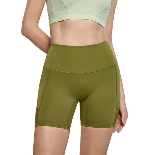 High-Waisted Lycra Sports Shorts – Antibacterial, Nude-Feel, with Pockets, Shop Women’s Activewear Australia at Layna.com.au