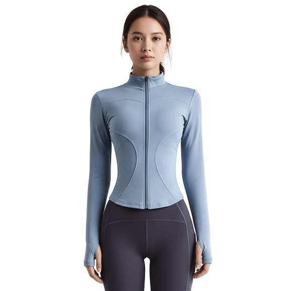 Gradient Zip-Up Workout Jacket – Stretch Fit Top on model, perfect for women's activewear and layering.