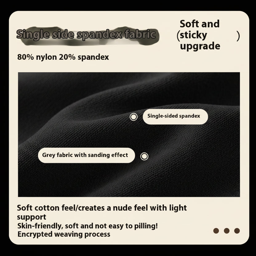 Close-up of single side spandex fabric showcasing soft texture and sanded effect for women's activewear.