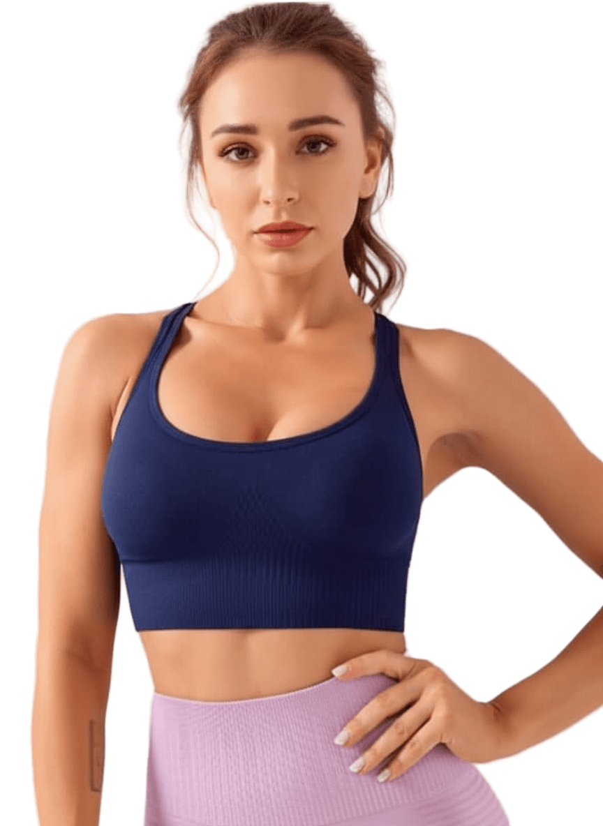 Black Xtreme Sports Bra – Seamless, Open-Back Fit for gym and yoga, featuring ultra-stretch fabric and seamless comfort.