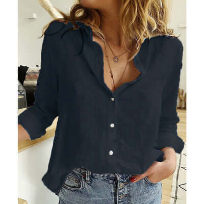 Lapel Button Cardigan Top – Relaxed Fit Blouse | Layna