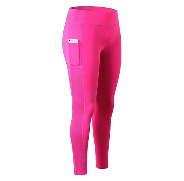 High-waisted seamless yoga pants for women in pink with side pocket, perfect for fitness and everyday wear.