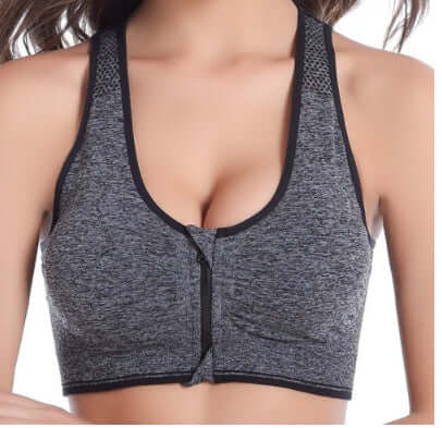 Black Front-Zip Sports Bra – Supportive, Breathable Fit by Layna premium activewear, featuring stylish front zipper and breathable fabric.