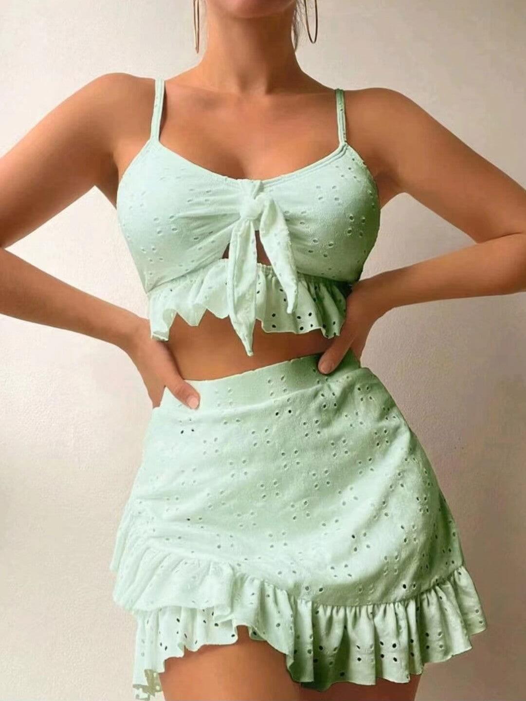 3pcs Beach Bikini With Hip-hugging Skirt | New arrivals,Skirt,Swimwear,Women