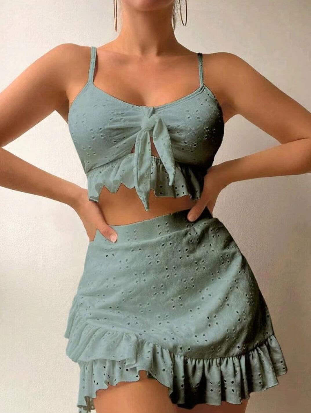 3pcs Beach Bikini With Hip-hugging Skirt | New arrivals,Skirt,Swimwear,Women