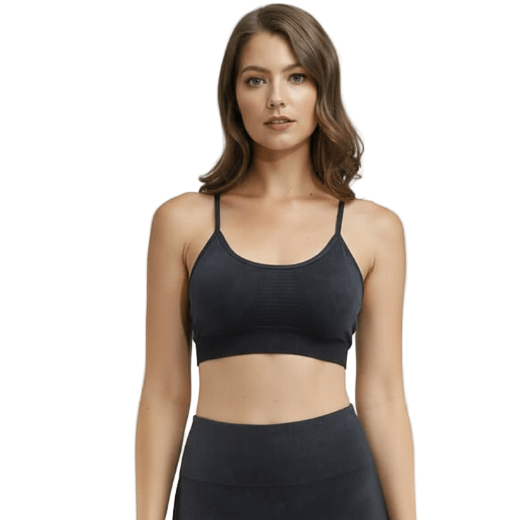 Women's Yoga Sports Bra – Breathable Nylon Comfort in black, perfect for activewear and yoga sessions.