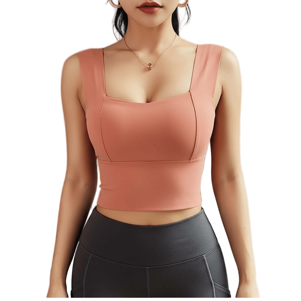 Supportive Yoga Crop Top – Medium Support Bra in coral color, ideal for workouts paired with Layna Activewear Australia leggings.