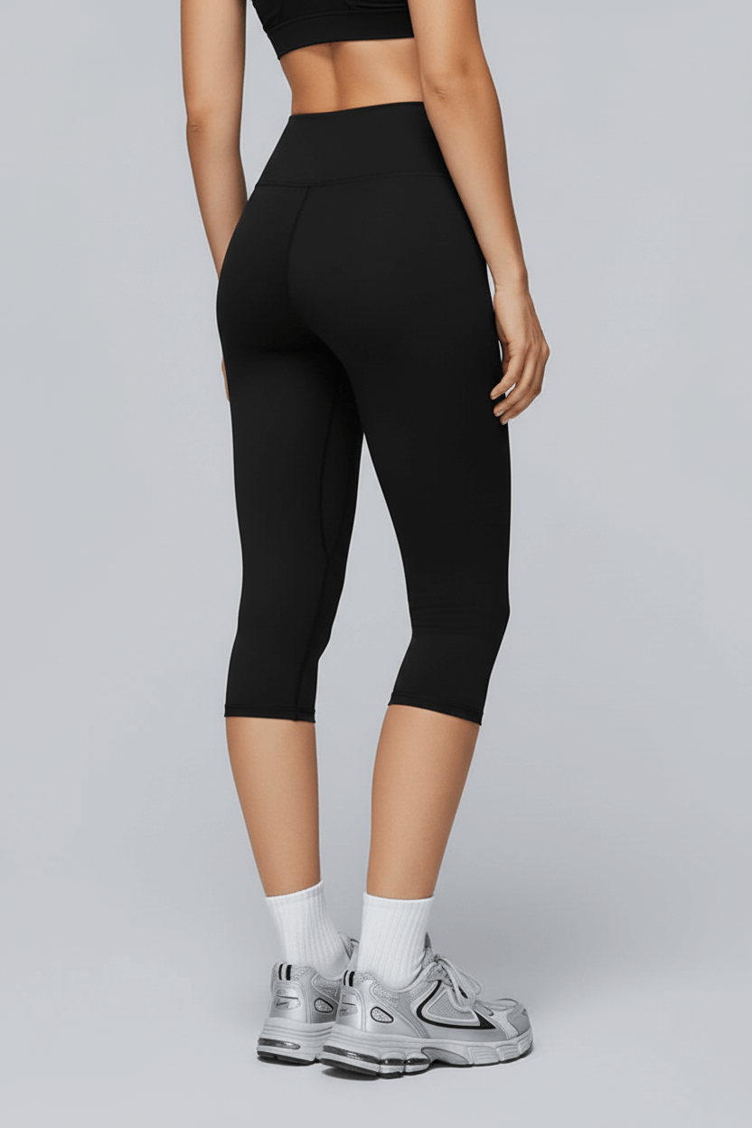 3/4 Brushed Yoga Knee-Length Pants – High-Waist Quick-Dry Slim Fit showcased on model from the back.