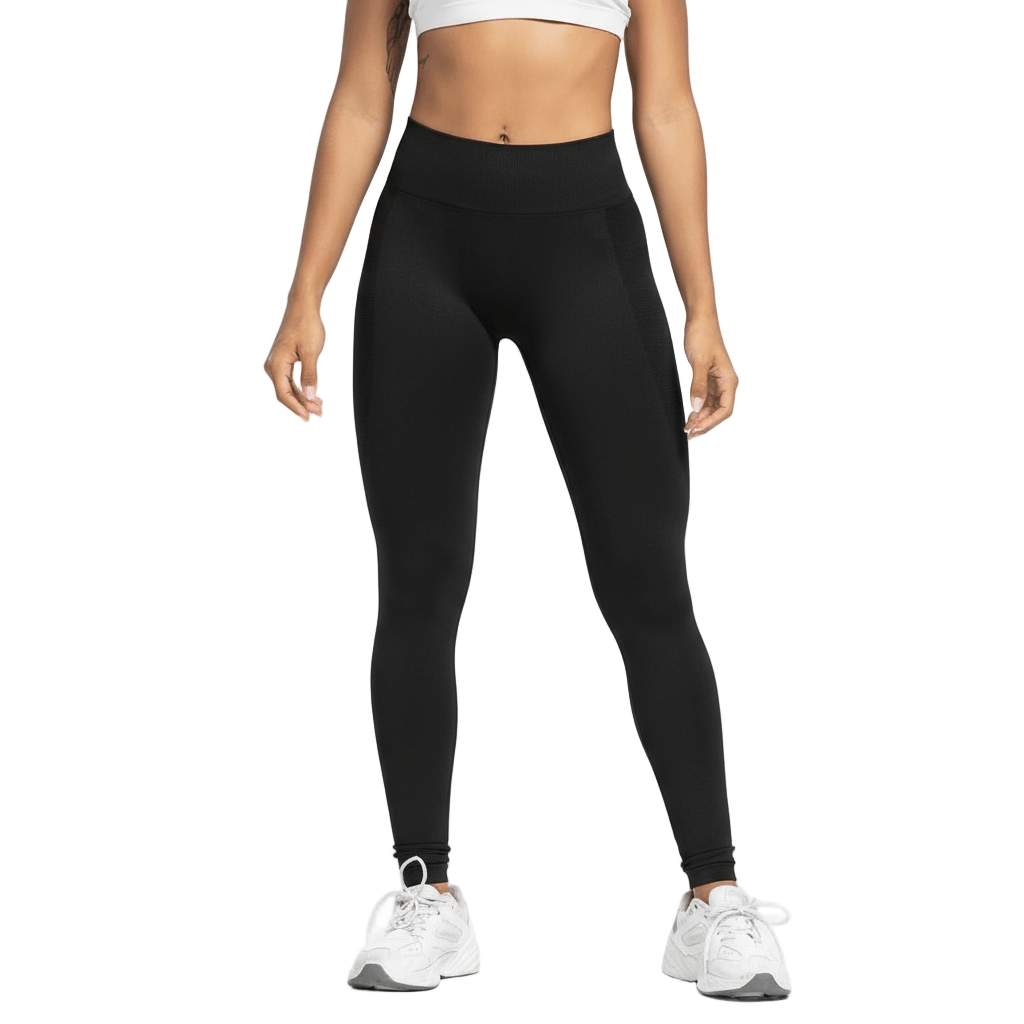 Seamless High-Waist Yoga Pants – Sculpting, Hip-Lifting Fit by Layna Activewear Australia, model wearing black leggings.