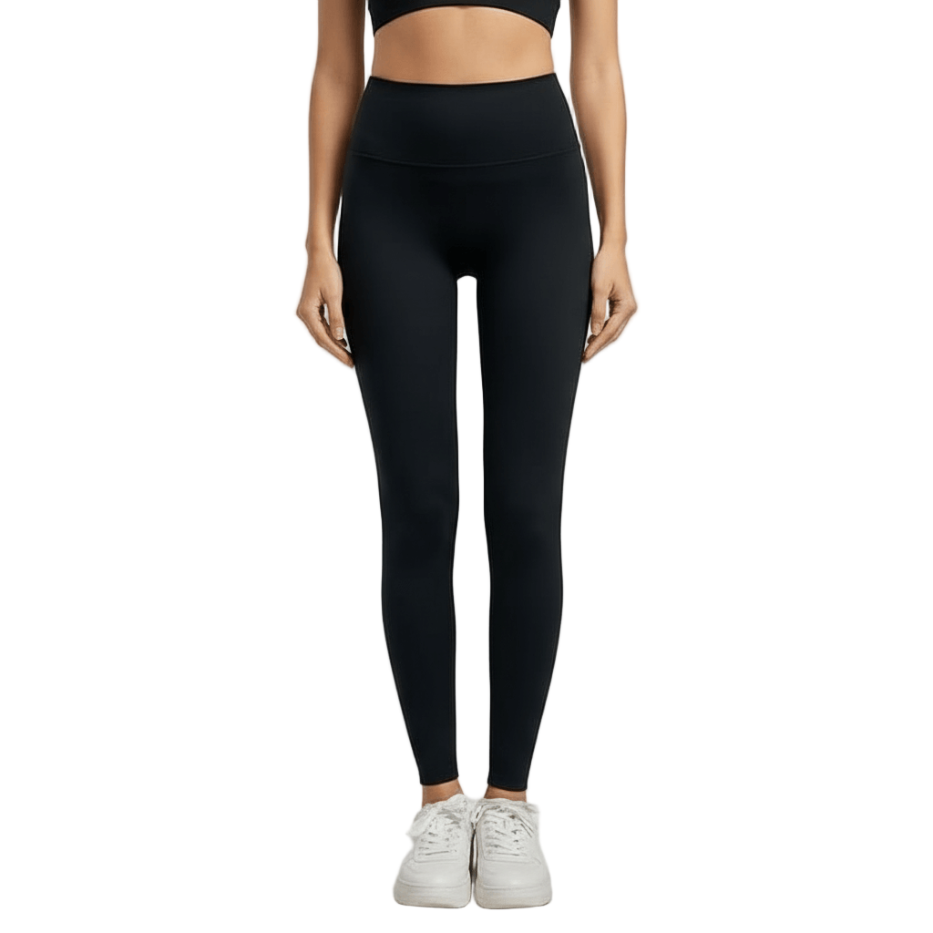 Black Seamless Yoga Pants – Sculpting, Sweat-Wicking for women, featuring a high-waisted fit and sleek design.