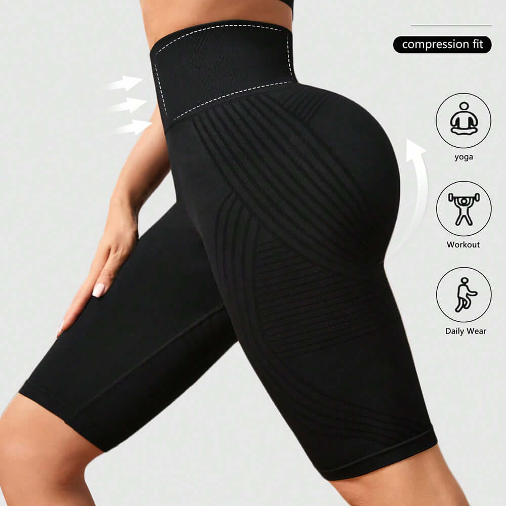 Seamless High-Waist Fifth Yoga Pants – Hip-Lifting Peach Fit in black, ideal for yoga, workouts, and daily wear.