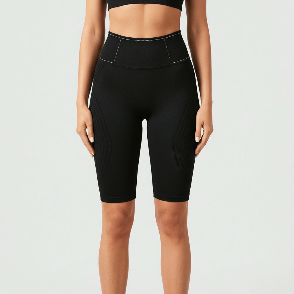 Seamless High-Waist Fifth Yoga Pants – Hip-Lifting Peach Fit in black, showcasing a high-waist design for a flattering silhouette.