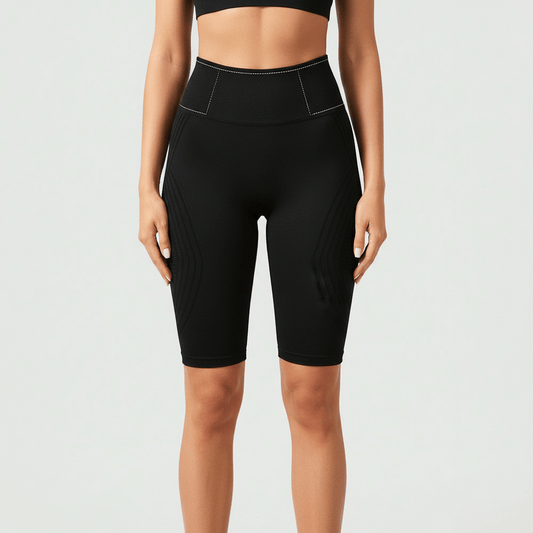 Seamless High-Waist Fifth Yoga Pants – Hip-Lifting Peach Fit in black, showcasing a high-waist design for a flattering silhouette.
