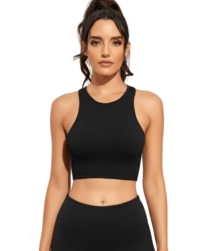 Black Sleeveless Sports Vest – Quick-Dry, Lightweight Fit for active women in stylish comfort.