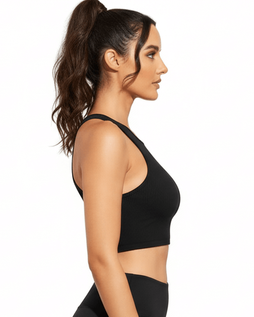 Black Sleeveless Sports Vest – Quick-Dry, Lightweight Fit worn by model showcasing side view.