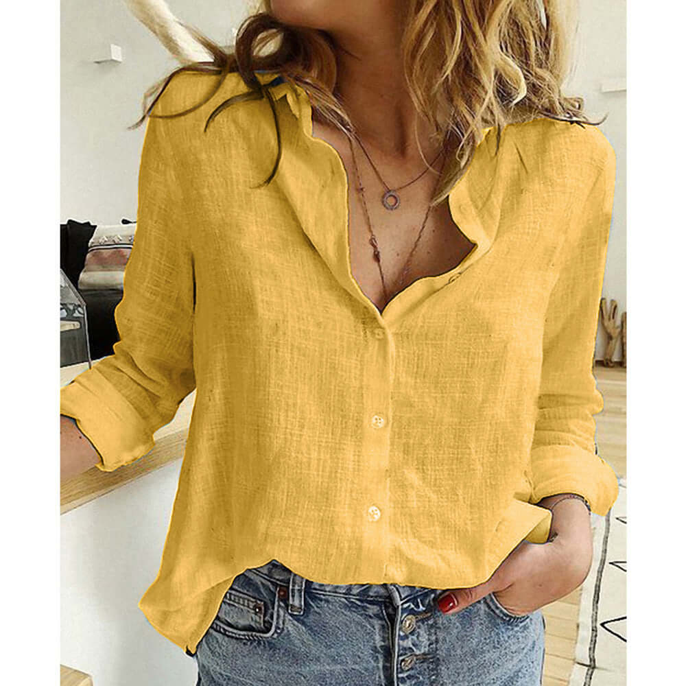 Lapel Button Cardigan Top – Relaxed Fit Blouse | Layna