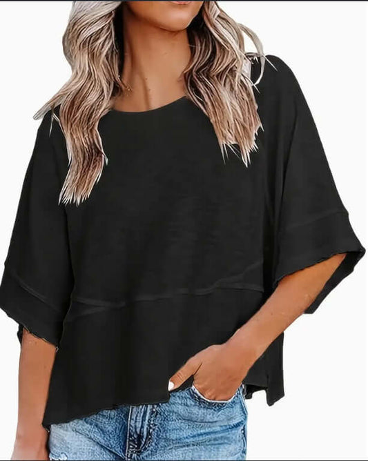 Women's Clothing Solid Color Crew Neck Loose Basic T-shirt, Shop Women’s Activewear Australia at Layna.com.au